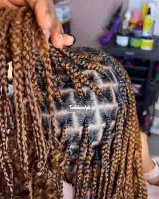 Curly Medium Knotless Braids With Color Highlights