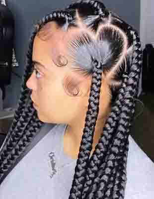 Single-Braided Heart-Shaped Knotless Braids: Unique and Trendy